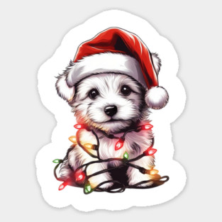 Adorable Dog Christmas Lights Santa Hat Magnet