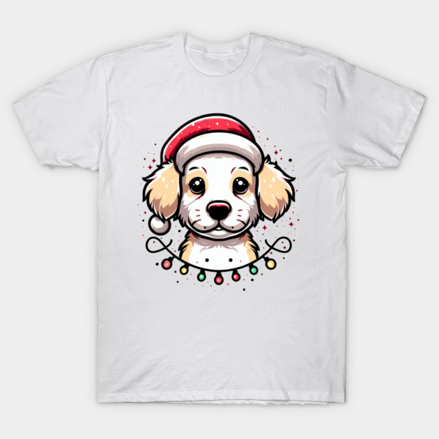 Adorable Dog Christmas Lights Santa Hat T-Shirt by Frank Ring