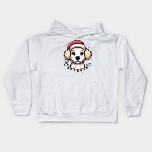 Adorable Dog Christmas Lights Santa Hat Kids Hoodie