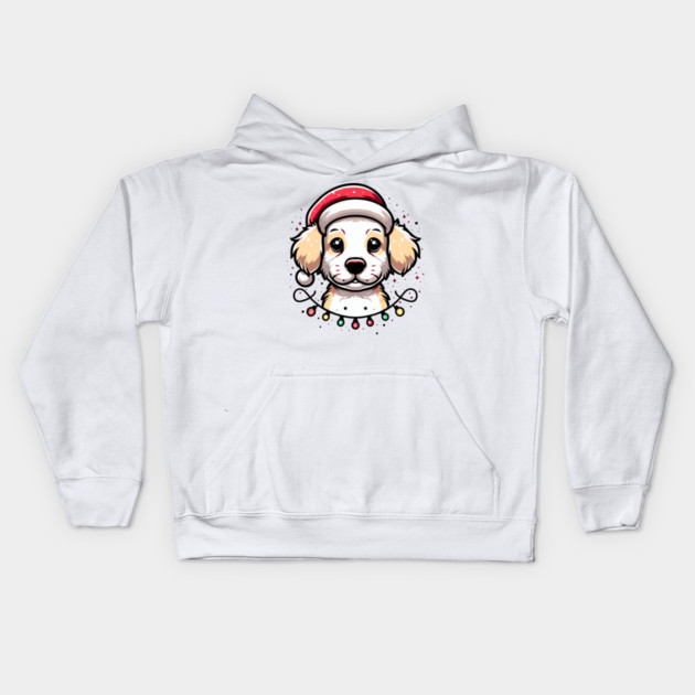 Adorable Dog Christmas Lights Santa Hat Kids Hoodie by Frank Ring