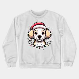 Adorable Dog Christmas Lights Santa Hat Crewneck Sweatshirt