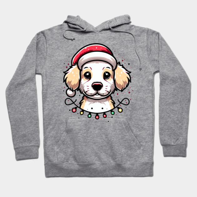 Adorable Dog Christmas Lights Santa Hat Hoodie by Frank Ring