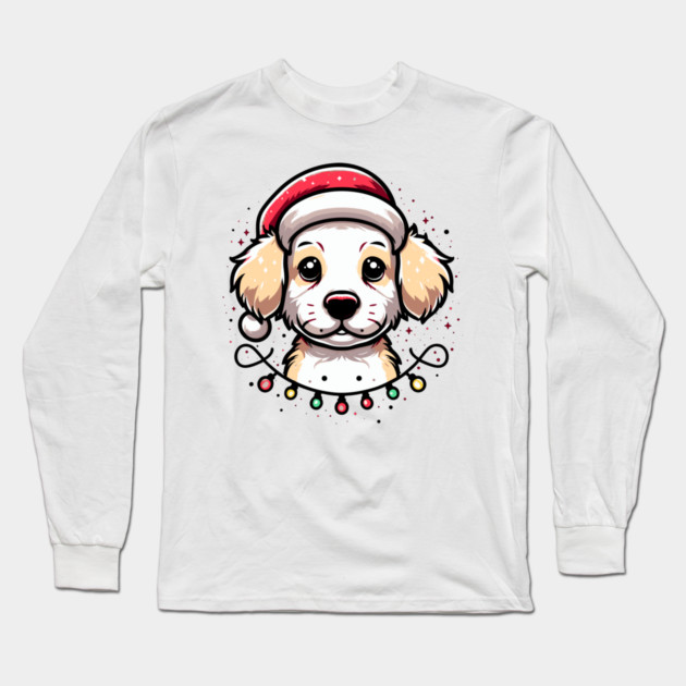 Adorable Dog Christmas Lights Santa Hat Long Sleeve T-Shirt by Frank Ring