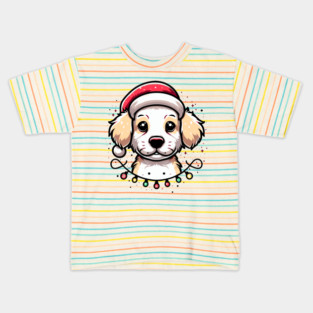 Adorable Dog Christmas Lights Santa Hat Kids T-Shirt