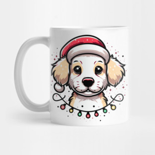 Adorable Dog Christmas Lights Santa Hat Mug