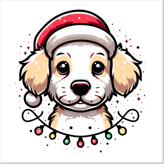 Adorable Dog Christmas Lights Santa Hat Wall Art by Frank Ring
