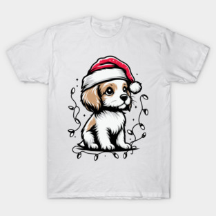 Adorable Dog Christmas Lights Santa Hat T-Shirt
