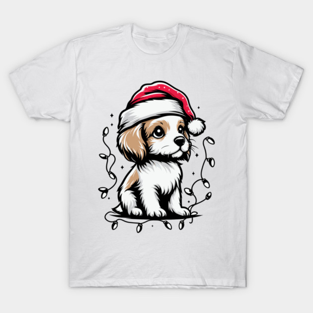 Adorable Dog Christmas Lights Santa Hat T-Shirt by Frank Ring