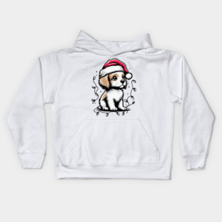 Adorable Dog Christmas Lights Santa Hat Kids Hoodie