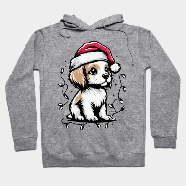 Adorable Dog Christmas Lights Santa Hat Hoodie by Frank Ring