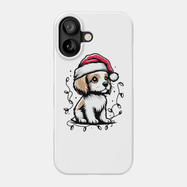 Adorable Dog Christmas Lights Santa Hat Phone Case by Frank Ring