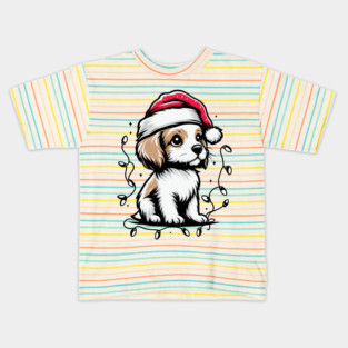 Adorable Dog Christmas Lights Santa Hat Kids T-Shirt