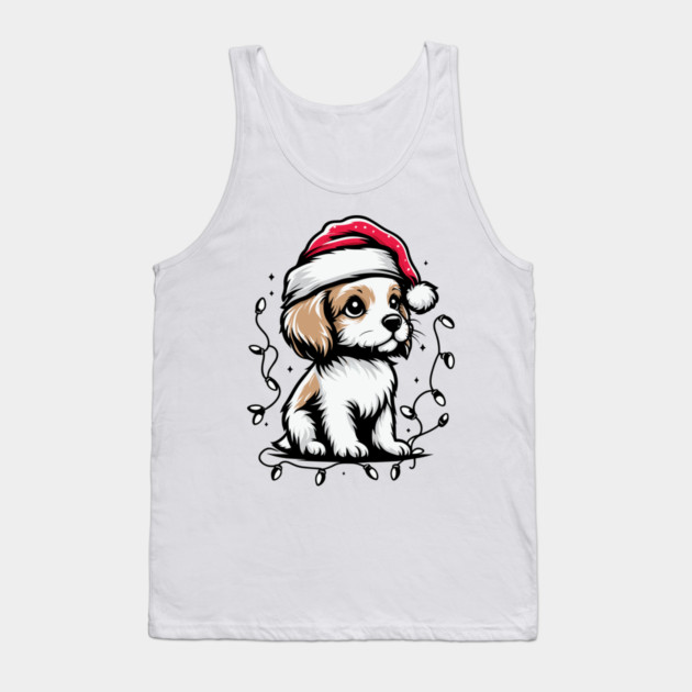 Adorable Dog Christmas Lights Santa Hat Tank Top by Frank Ring