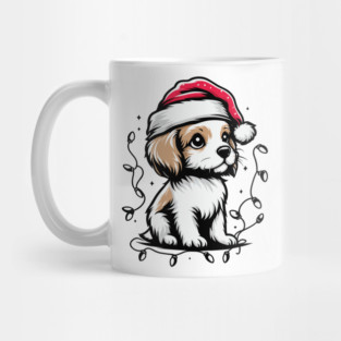 Adorable Dog Christmas Lights Santa Hat Mug