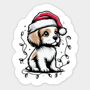 Adorable Dog Christmas Lights Santa Hat Sticker