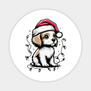 Adorable Dog Christmas Lights Santa Hat Magnet