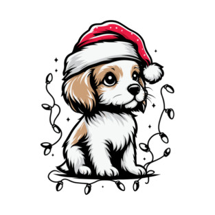 Adorable Dog Christmas Lights Santa Hat T-Shirt