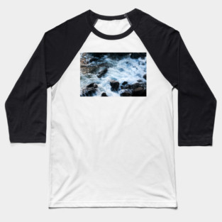A breaking surge of sea water over rocks, Isle of Skye, Scotland Baseball T-Shirt