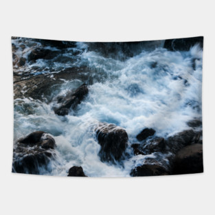 A breaking surge of sea water over rocks, Isle of Skye, Scotland Tapestry