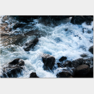 A breaking surge of sea water over rocks, Isle of Skye, Scotland Posters and Art