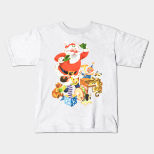 REVISTANGO #232 - Santa Conducting a Toy Orchestra with Dancing Tiger, Jack-in-the-Box, and Drum Parade in Luminous 1950s Christmas Illustration Full of Musical Joy and Glowing Retro Fantasy, Retro Kids T-Shirt
