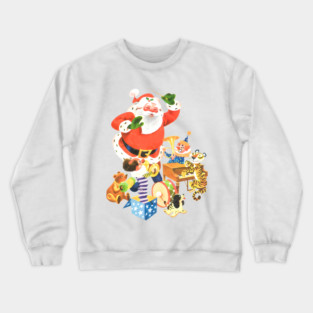 REVISTANGO #232 - Santa Conducting a Toy Orchestra with Dancing Tiger, Jack-in-the-Box, and Drum Parade in Luminous 1950s Christmas Illustration Full of Musical Joy and Glowing Retro Fantasy, Retro Crewneck Sweatshirt