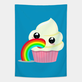 Kawaii Puking Rainbow Cupcake Emoji Tapestry