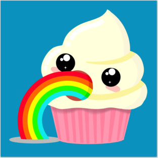 Kawaii Puking Rainbow Cupcake Emoji Posters and Art