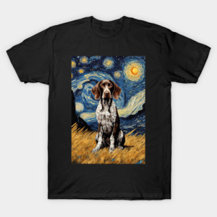 Cute Gsp German Shorthaired Pointer Dog Breed Painting in a Van Gogh Starry Night Art Style T-Shirt