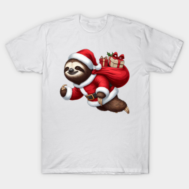 Festive Sloth Santa Christmas Xmas Holiday Funny T-Shirt by Frank Ring