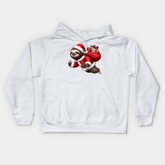 Festive Sloth Santa Christmas Xmas Holiday Funny Kids Hoodie by Frank Ring