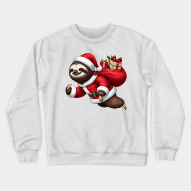 Festive Sloth Santa Christmas Xmas Holiday Funny Crewneck Sweatshirt by Frank Ring