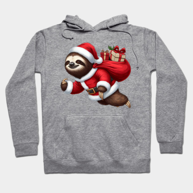 Festive Sloth Santa Christmas Xmas Holiday Funny Hoodie by Frank Ring