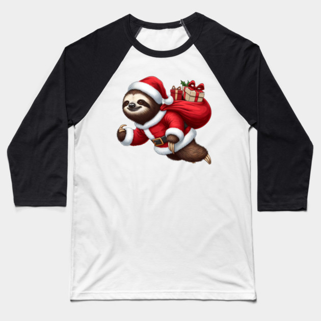 Festive Sloth Santa Christmas Xmas Holiday Funny Baseball T-Shirt by Frank Ring