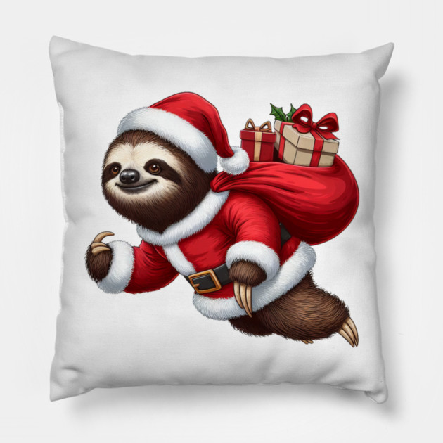 Festive Sloth Santa Christmas Xmas Holiday Funny Pillow by Frank Ring