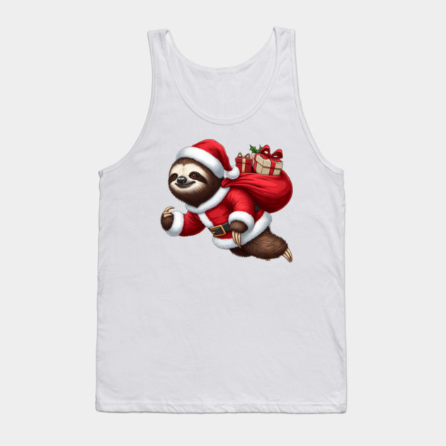 Festive Sloth Santa Christmas Xmas Holiday Funny Tank Top by Frank Ring
