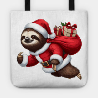 Festive Sloth Santa Christmas Xmas Holiday Funny Tote