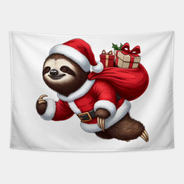 Festive Sloth Santa Christmas Xmas Holiday Funny Tapestry by Frank Ring