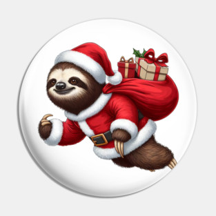 Festive Sloth Santa Christmas Xmas Holiday Funny Pin