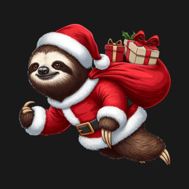 Festive Sloth Santa Christmas Xmas Holiday Funny by Frank Ring