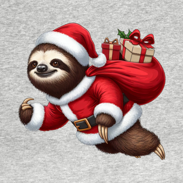 Festive Sloth Santa Christmas Xmas Holiday Funny by Frank Ring