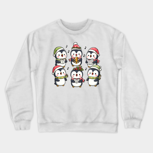 Festive Penguin Carolers Singing Christmas Cute Carols Crewneck Sweatshirt by Frank Ring