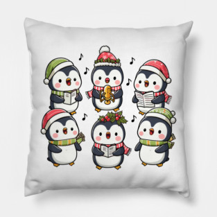 Festive Penguin Carolers Singing Christmas Cute Carols Pillow