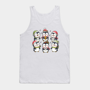 Festive Penguin Carolers Singing Christmas Cute Carols Tank Top
