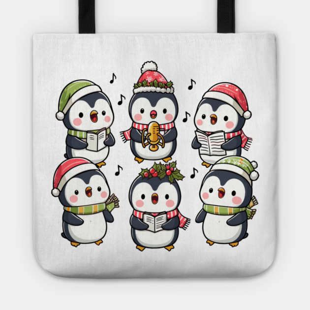 Festive Penguin Carolers Singing Christmas Cute Carols Tote by Frank Ring