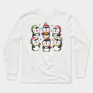 Festive Penguin Carolers Singing Christmas Cute Carols Long Sleeve T-Shirt