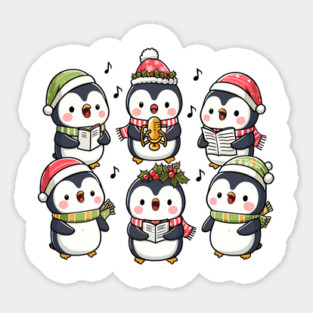 Festive Penguin Carolers Singing Christmas Cute Carols Sticker