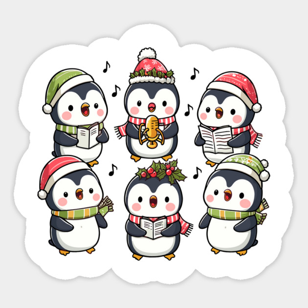 Festive Penguin Carolers Singing Christmas Cute Carols Sticker by Frank Ring