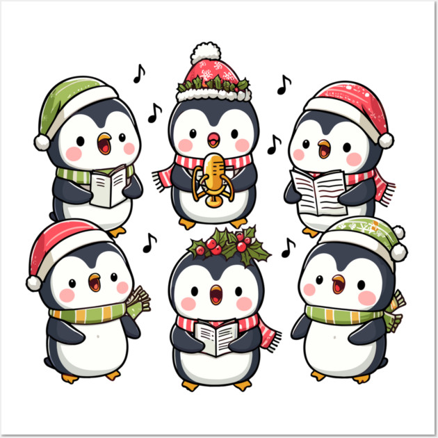 Festive Penguin Carolers Singing Christmas Cute Carols Wall Art by Frank Ring