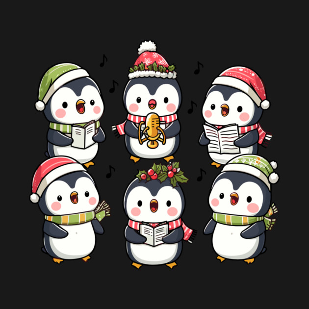 Festive Penguin Carolers Singing Christmas Cute Carols by Frank Ring